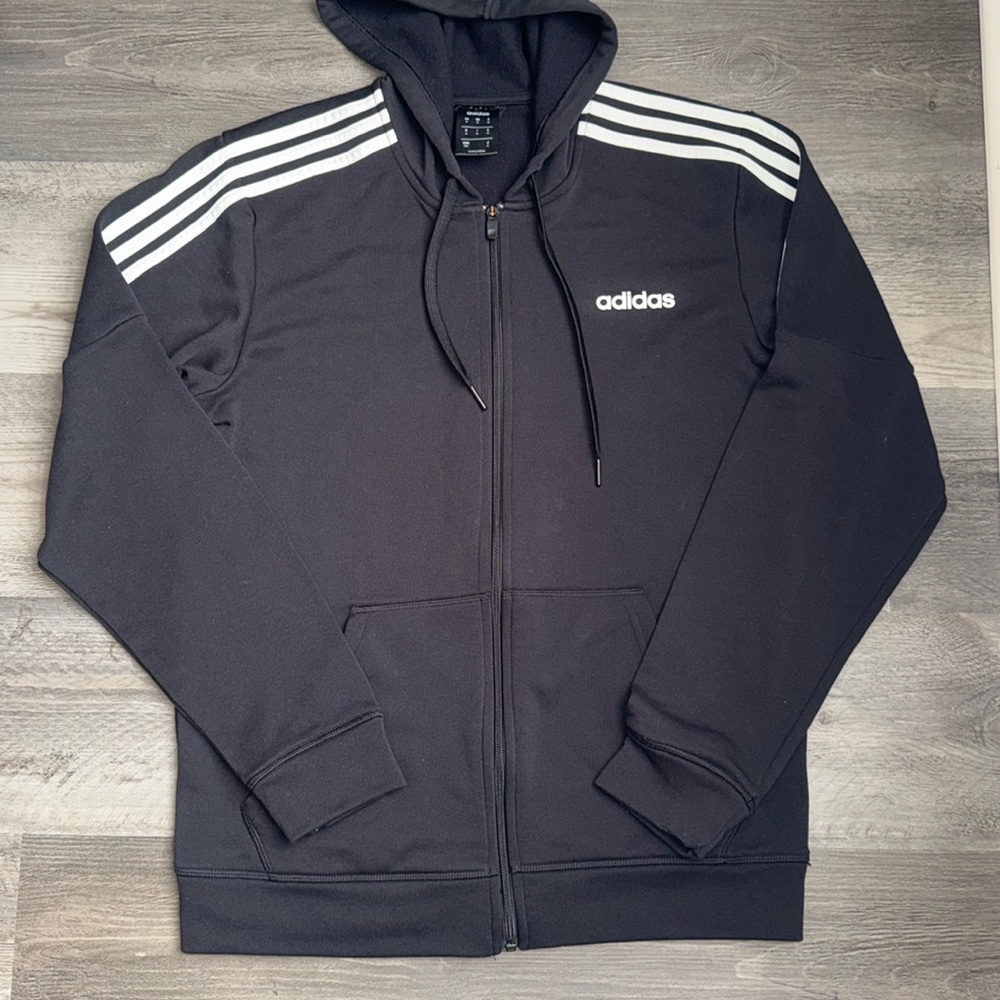 ADIDAS FULL ZIP HOODED SWEATSHIRT WITH FRONT POCKETS!